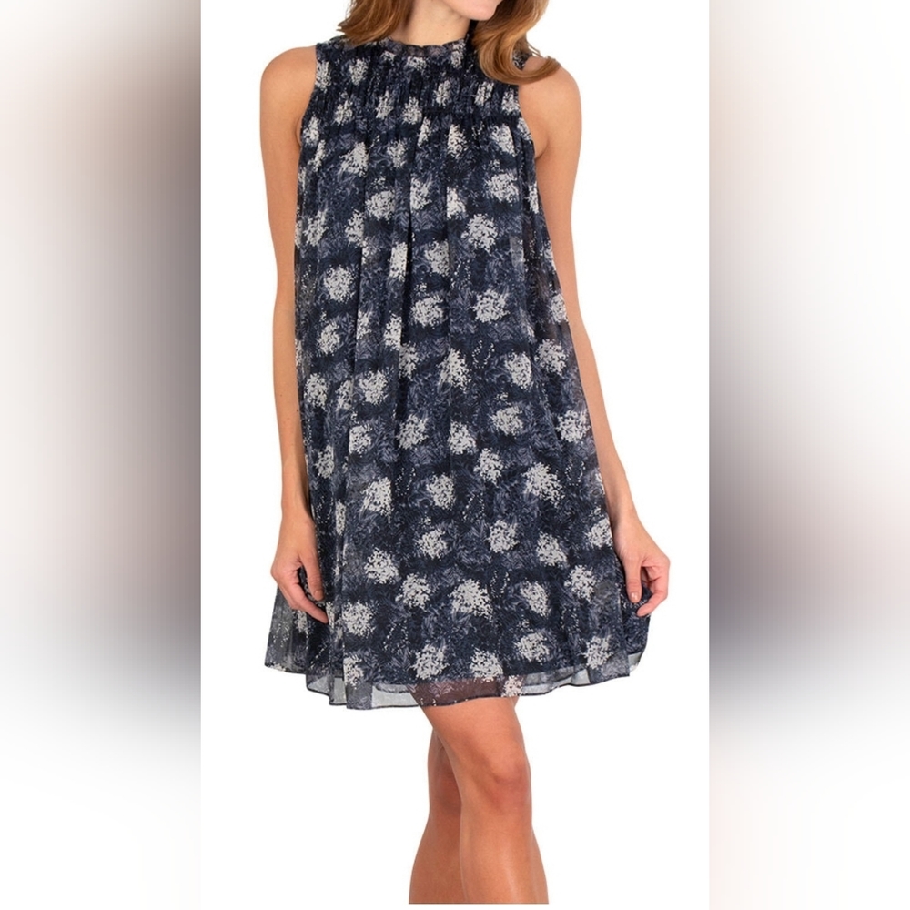 Joie Dress Womens L Blue Baltic Print Shift Mini Sleeveless Flowy NEW Casual